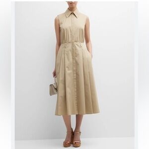 Tommy Hilfiger Preppy Cotton Blend Oxford Blouse Style Midi Pleated Dress